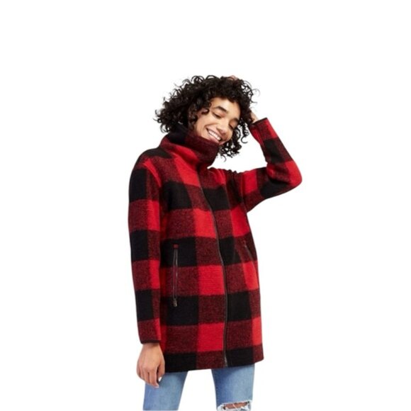 Roots Canada Seymour Wool Plaid Zip Jacket Pockets Red Coat Cozy Preppy Warm M - Picture 6 of 16